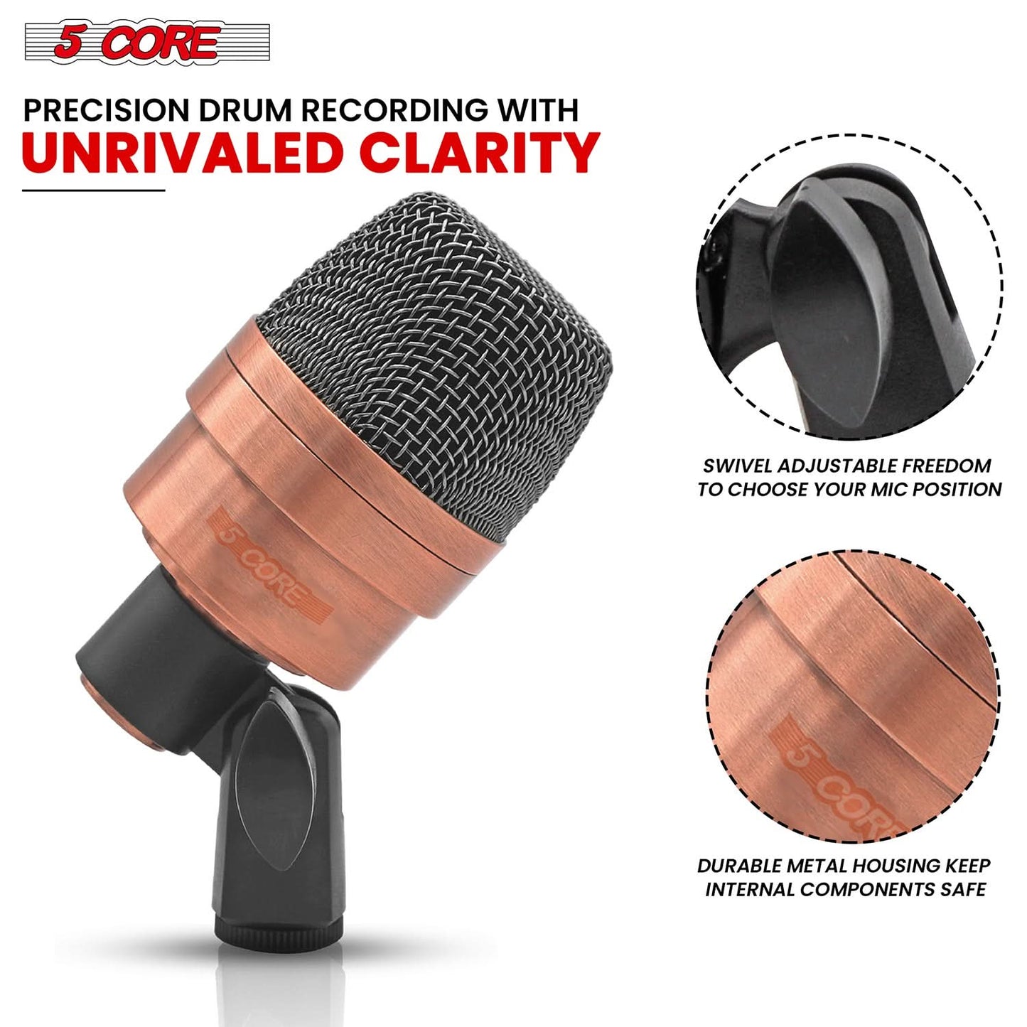 5Core Drum Mic Kit 7 Pcs Kick Bass Tom Snare Dynamic Microphone Instrument Mics Set COPPEREX-2
