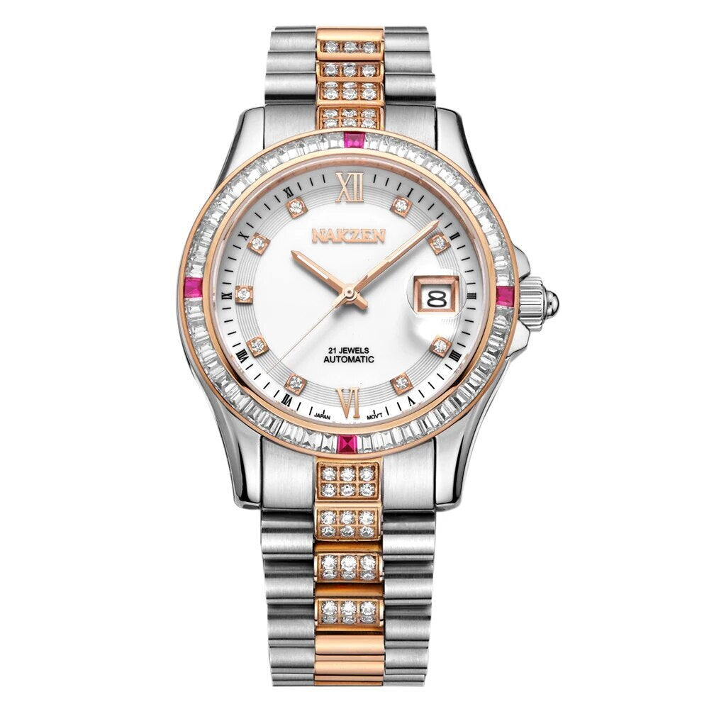 NAKZEN Men Japan NH35 Movement Automatic Mechanical Watch Elegant Diamond Stainless Steel Bracelet Watches Relogio Masculino-1