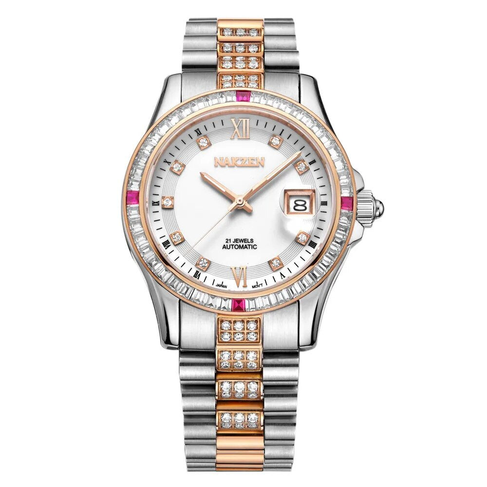 NAKZEN Men Japan NH35 Movement Automatic Mechanical Watch Elegant Diamond Stainless Steel Bracelet Watches Relogio Masculino-7
