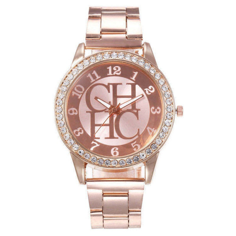 Alloy Diamond-Embedded Men's Wristwatch Fashion Trend Steel Strap Gift Student Watch