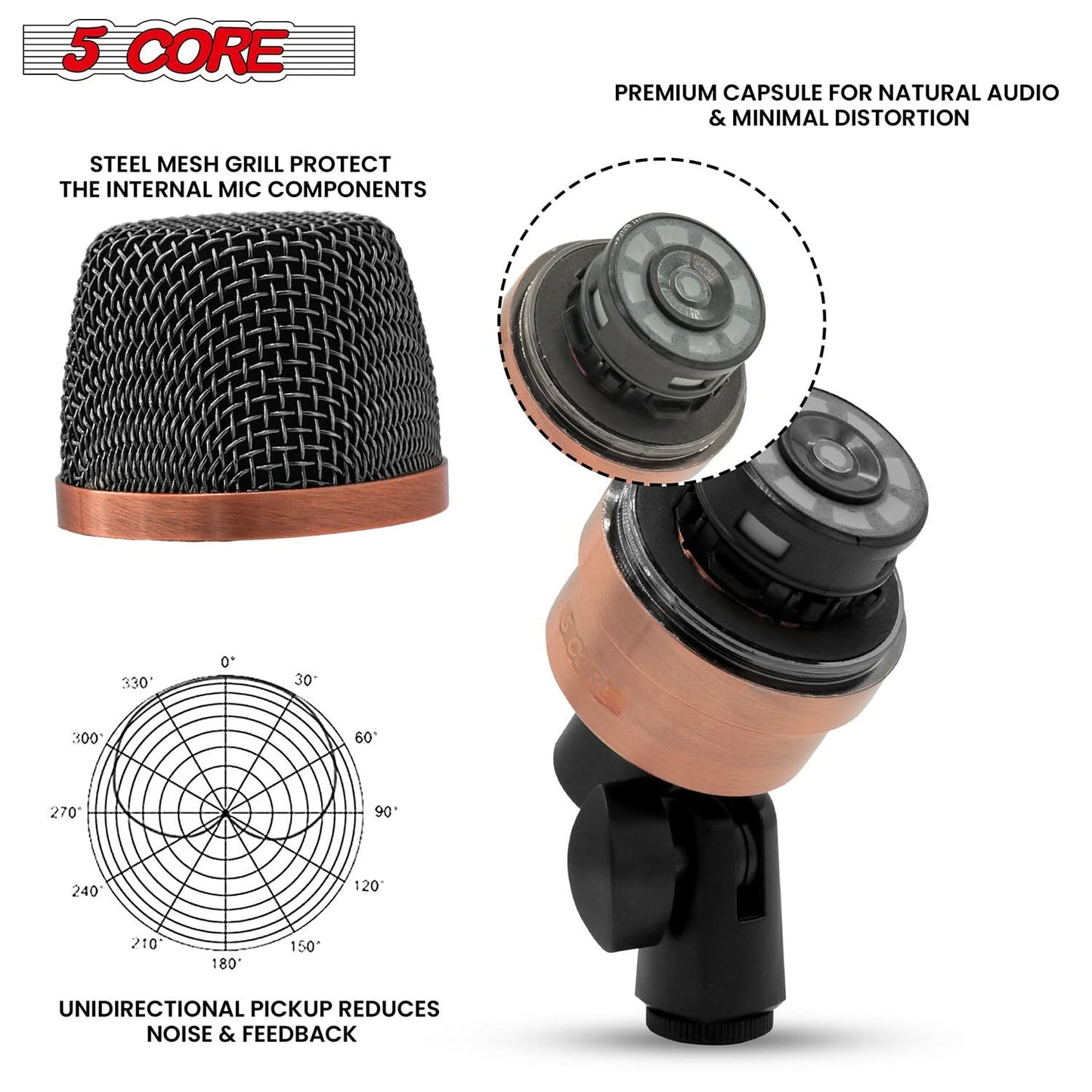 5Core Drum Mic Kit 7 Pcs Kick Bass Tom Snare Dynamic Microphone Instrument Mics Set COPPEREX-4