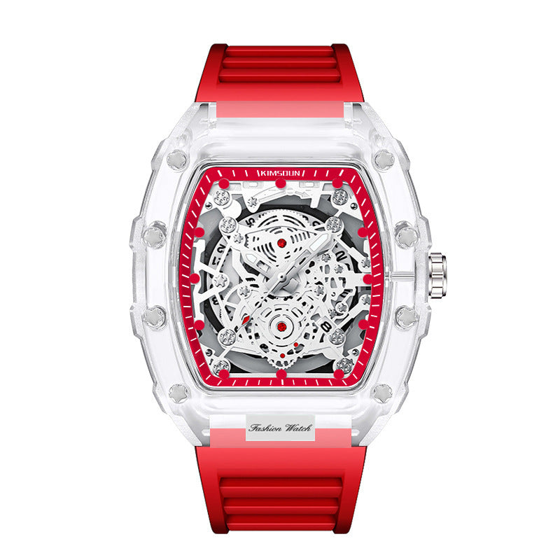 Cross-border Watch Unique Barrel-shaped Quartz Watch Fashion Transparent Men's Watch Waterproof Wristwatch