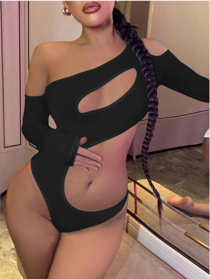Long Sleeve Crop Top Sexy Spicy Girl Solid Color Slim Off-Shoulder Women's Jumpsuit Fitted Top Thin