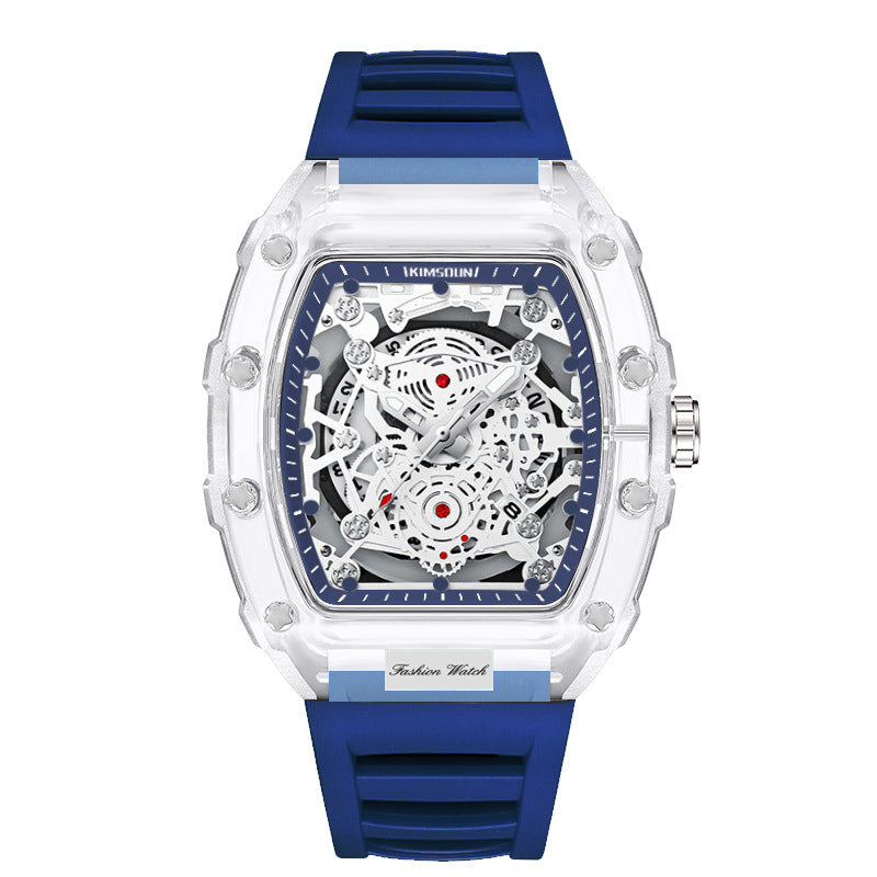 Cross-border Watch Unique Barrel-shaped Quartz Watch Fashion Transparent Men's Watch Waterproof Wristwatch