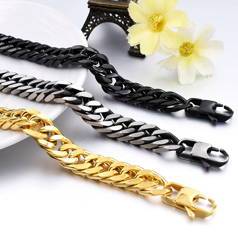 Moorvan Christmas Gift New Stainless Steel Men bracelet Trendy Style,21cm 10mm Bracelet Boys Women Wholesale Jewelry