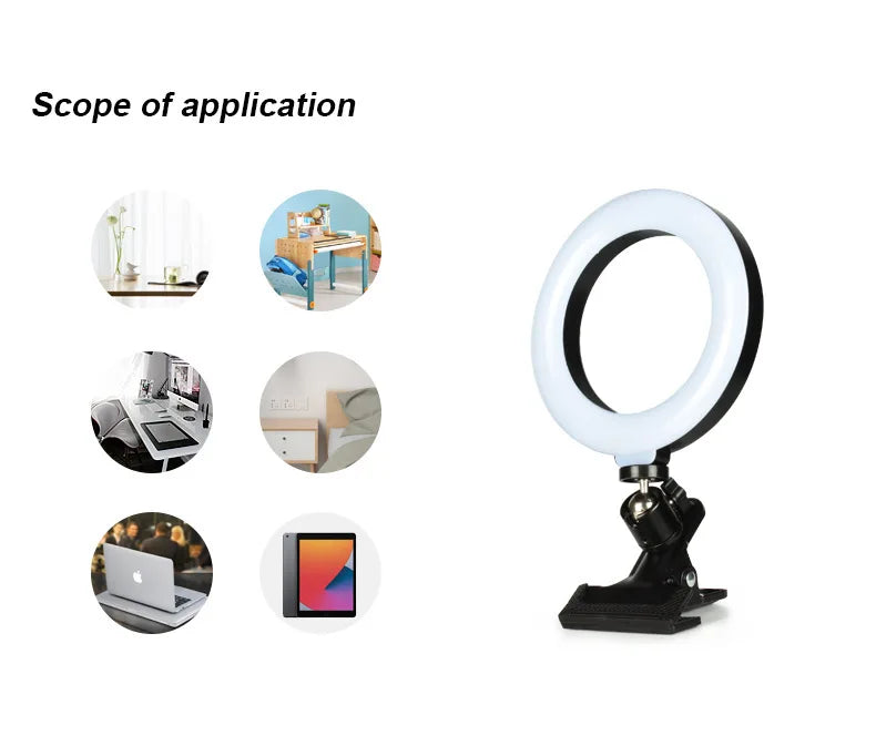 Selfie Ring Light for Laptop Computer Desktop Youtube Ring Lamp Video Conference Lighting Kit With Tripod Phone Holder Clip On