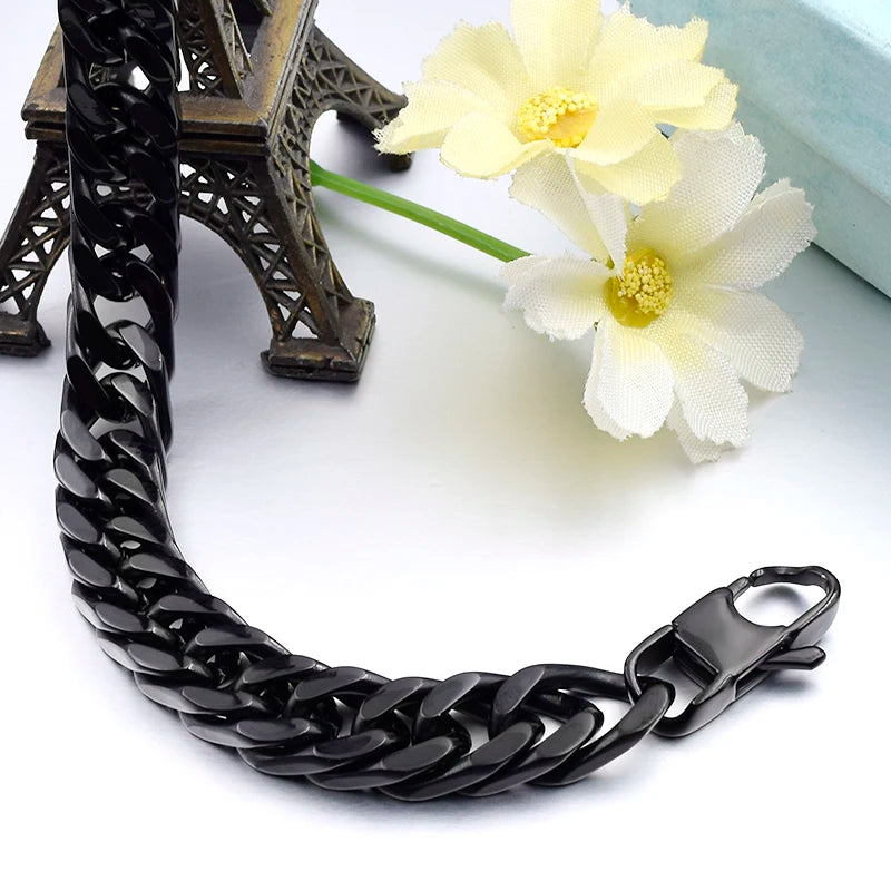 Moorvan Christmas Gift New Stainless Steel Men bracelet Trendy Style,21cm 10mm Bracelet Boys Women Wholesale Jewelry
