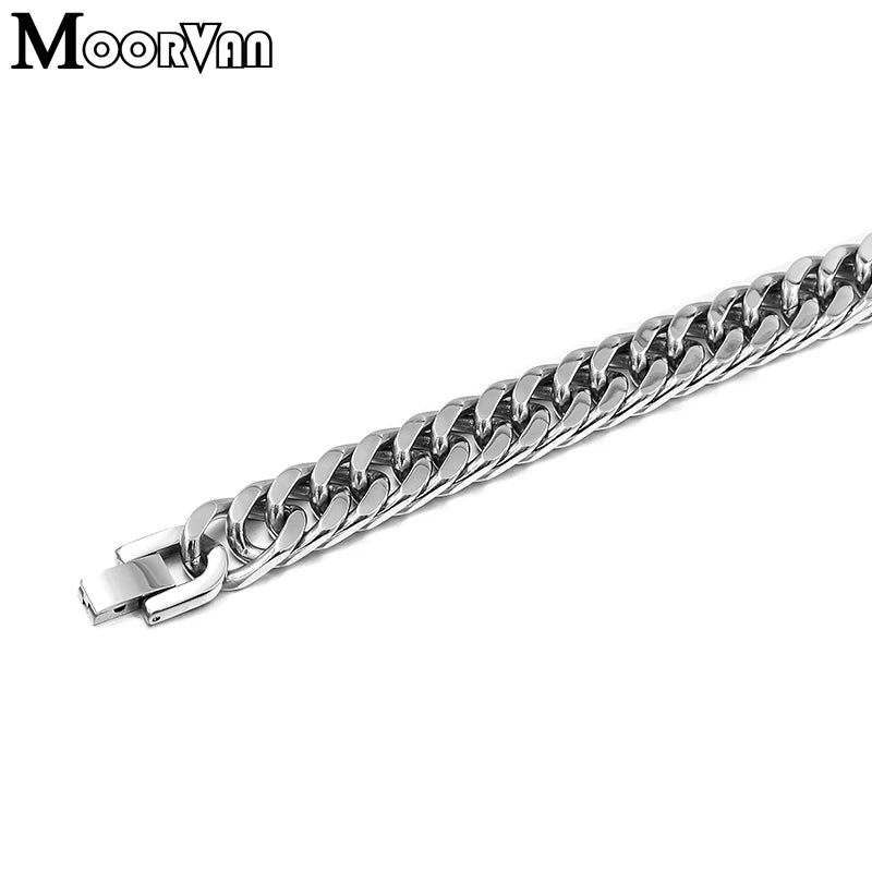 Moorvan Christmas Gift New Stainless Steel Men bracelet Trendy Style,21cm 10mm Bracelet Boys Women Wholesale Jewelry