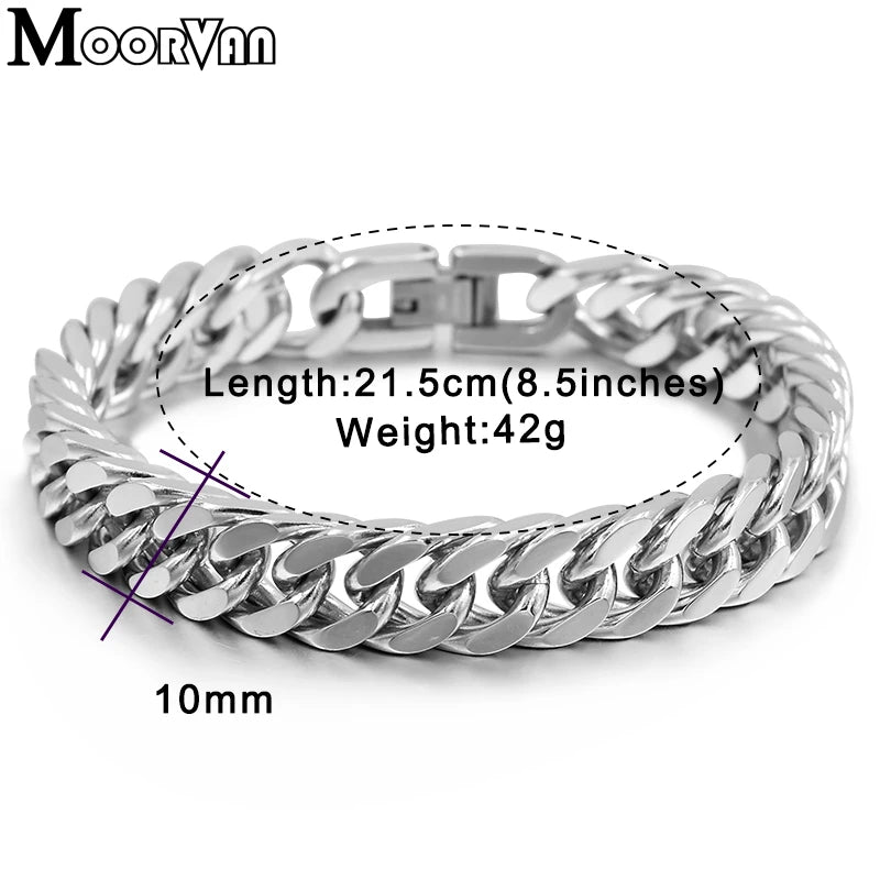 Moorvan Christmas Gift New Stainless Steel Men bracelet Trendy Style,21cm 10mm Bracelet Boys Women Wholesale Jewelry