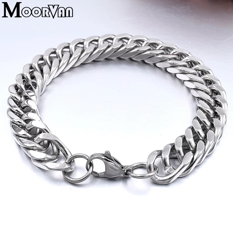 Moorvan Christmas Gift New Stainless Steel Men bracelet Trendy Style,21cm 10mm Bracelet Boys Women Wholesale Jewelry
