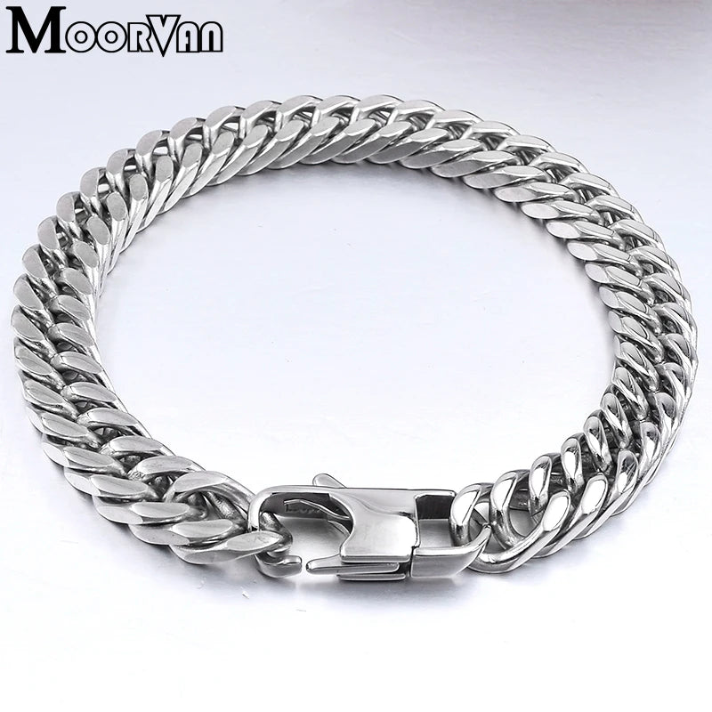 Moorvan Christmas Gift New Stainless Steel Men bracelet Trendy Style,21cm 10mm Bracelet Boys Women Wholesale Jewelry