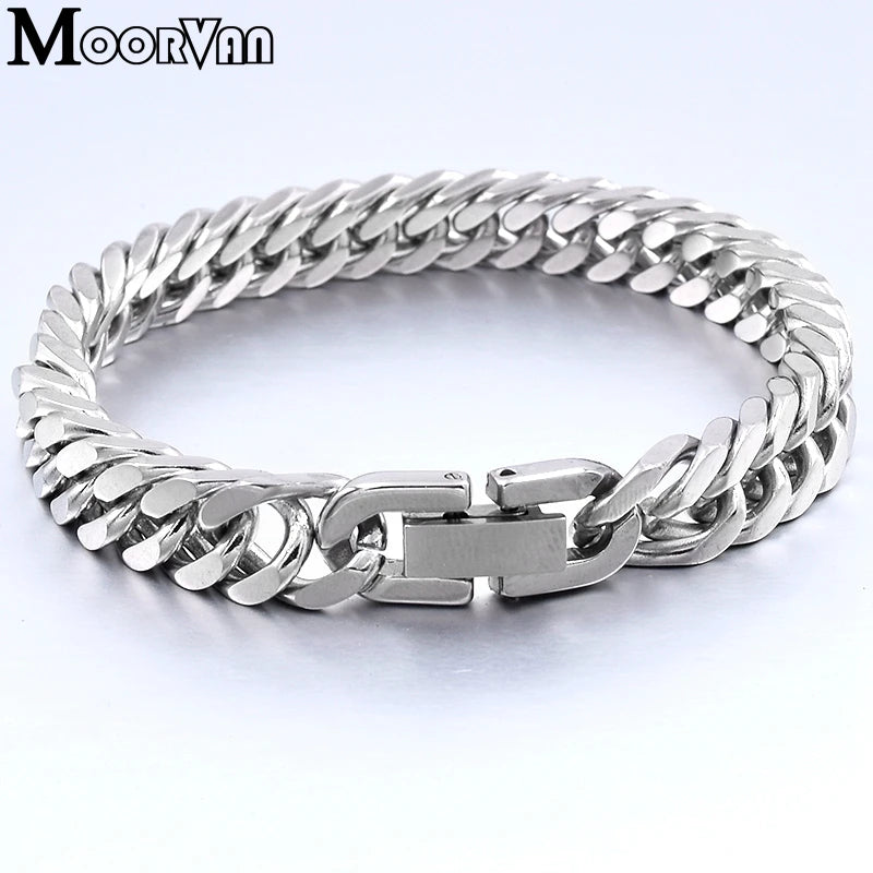 Moorvan Christmas Gift New Stainless Steel Men bracelet Trendy Style,21cm 10mm Bracelet Boys Women Wholesale Jewelry