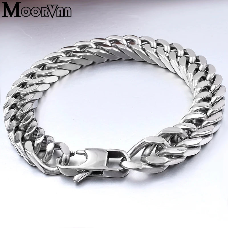 Moorvan Christmas Gift New Stainless Steel Men bracelet Trendy Style,21cm 10mm Bracelet Boys Women Wholesale Jewelry