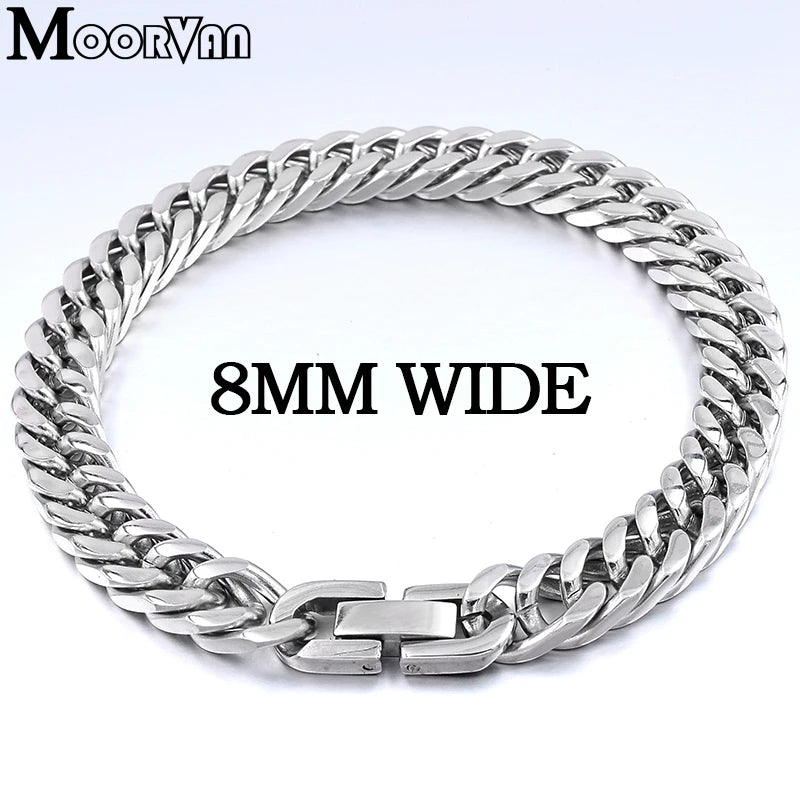 Moorvan Christmas Gift New Stainless Steel Men bracelet Trendy Style,21cm 10mm Bracelet Boys Women Wholesale Jewelry