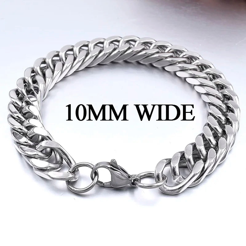 Moorvan Christmas Gift New Stainless Steel Men bracelet Trendy Style,21cm 10mm Bracelet Boys Women Wholesale Jewelry