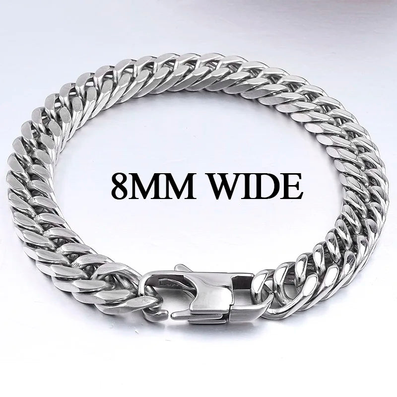 Moorvan Christmas Gift New Stainless Steel Men bracelet Trendy Style,21cm 10mm Bracelet Boys Women Wholesale Jewelry
