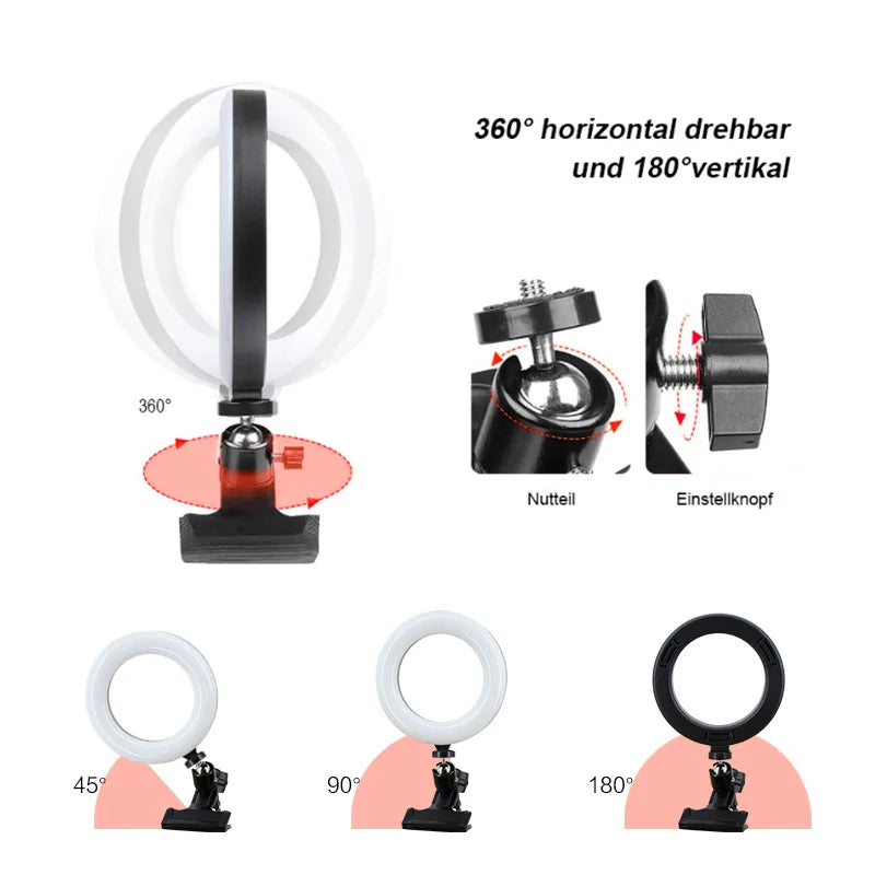 Selfie Ring Light for Laptop Computer Desktop Youtube Ring Lamp Video Conference Lighting Kit With Tripod Phone Holder Clip On