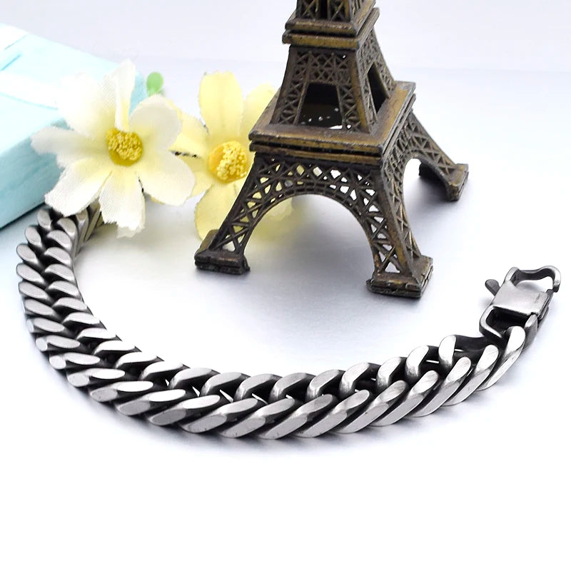 Moorvan Christmas Gift New Stainless Steel Men bracelet Trendy Style,21cm 10mm Bracelet Boys Women Wholesale Jewelry