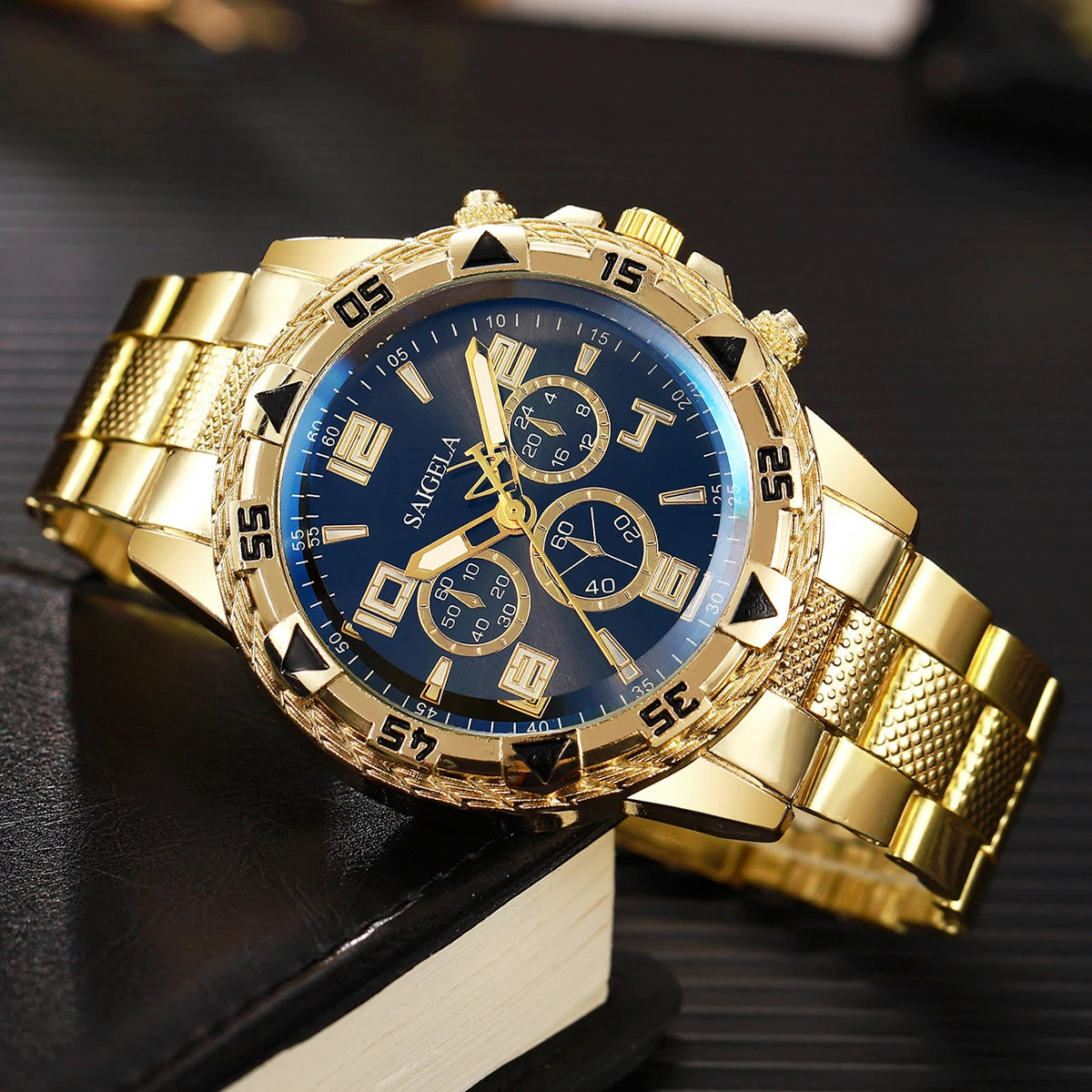 2pcs/set Men Business Watches Fashion Arabic Dial Steel Band Male's Quartz Watch Set (Without Box)