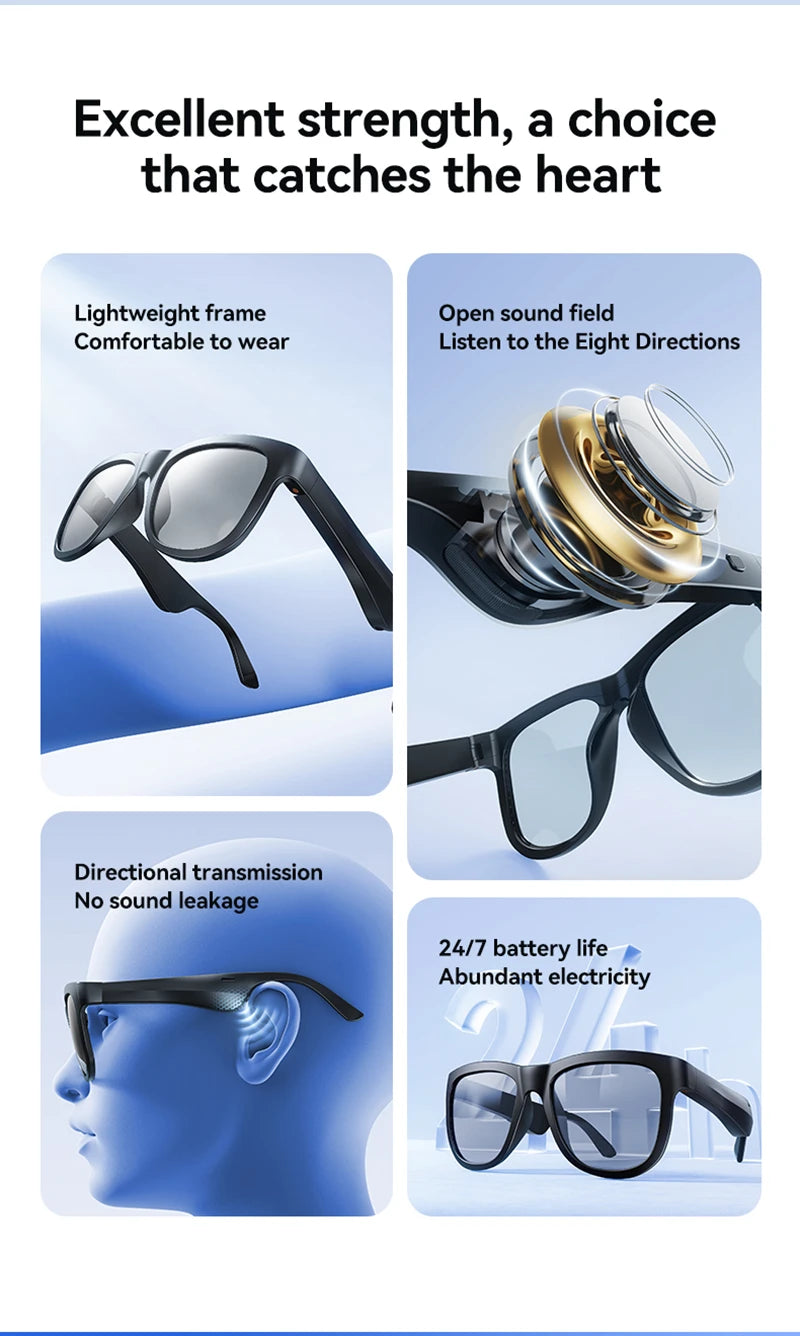 Wireless Smart Sunglasses Anti Blue Light & AI Translator Bluetooth 6.0 Glasses For Music Calls Open Audio Design Lightweight