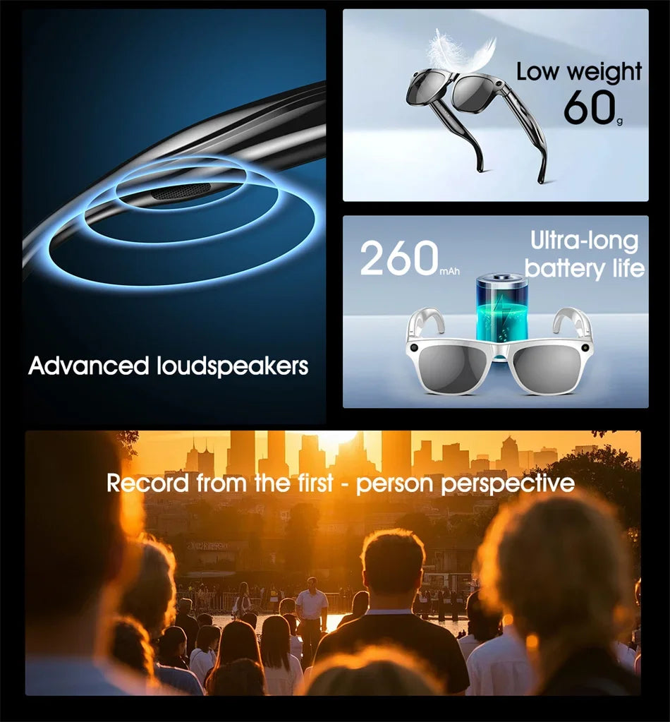 Xiaomi 1080P HD AI Smart Glasses Chat GPT 100MP Camera Bluetooth Call 260mAh Battery Voice Assistant Control Smart Glasses Hot