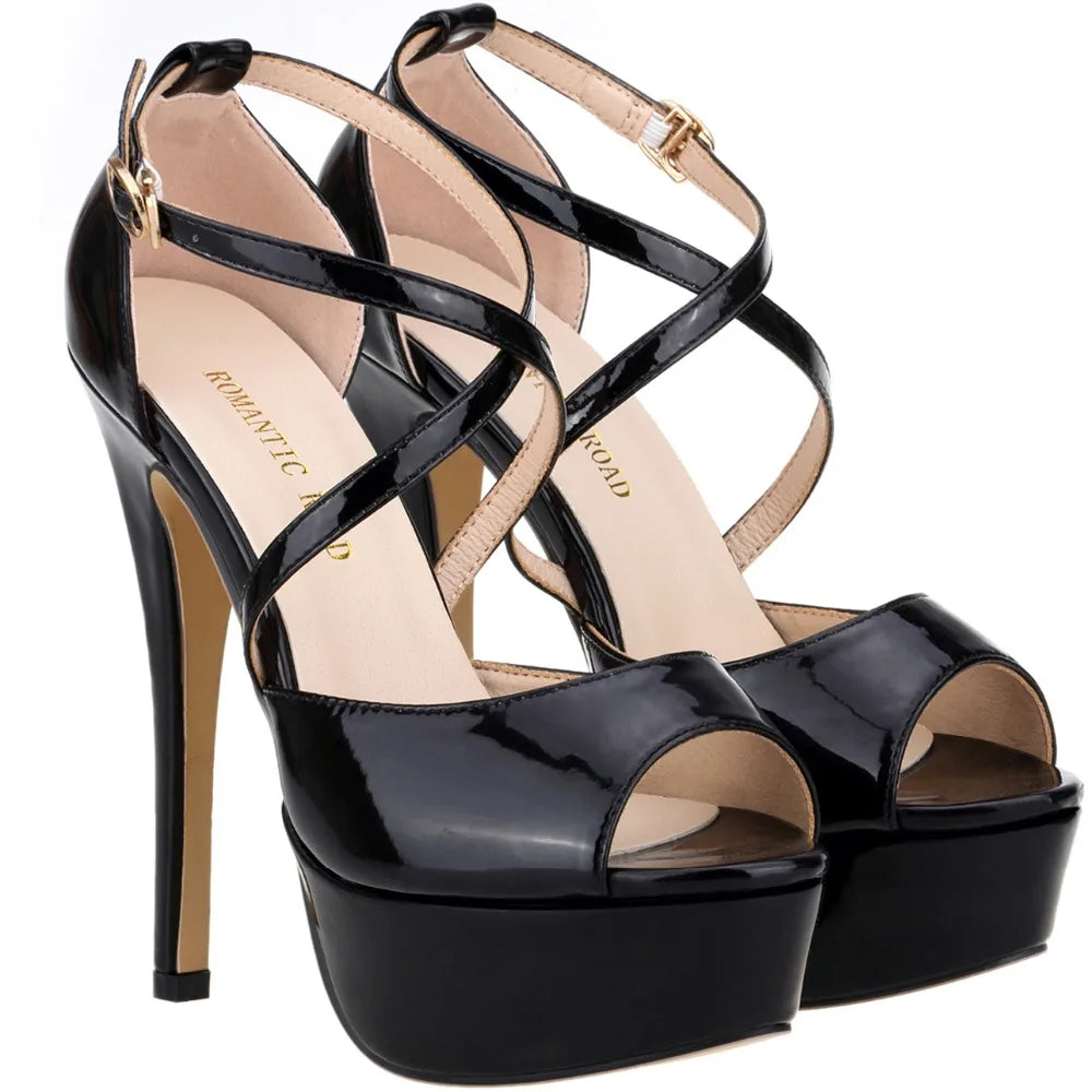 LOSLANDIFEN Women Sandals 14CM Platform Pole Dance Shoes Stripper High Heels Sexy Ankle Strap Sandal Open Toe Party Dress Shoes