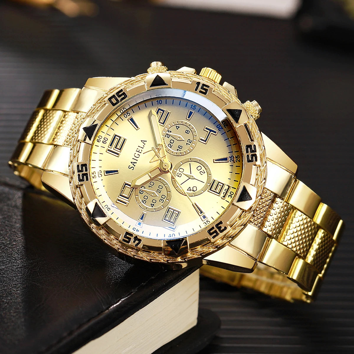 2pcs/set Men Business Watches Fashion Arabic Dial Steel Band Male's Quartz Watch Set (Without Box)