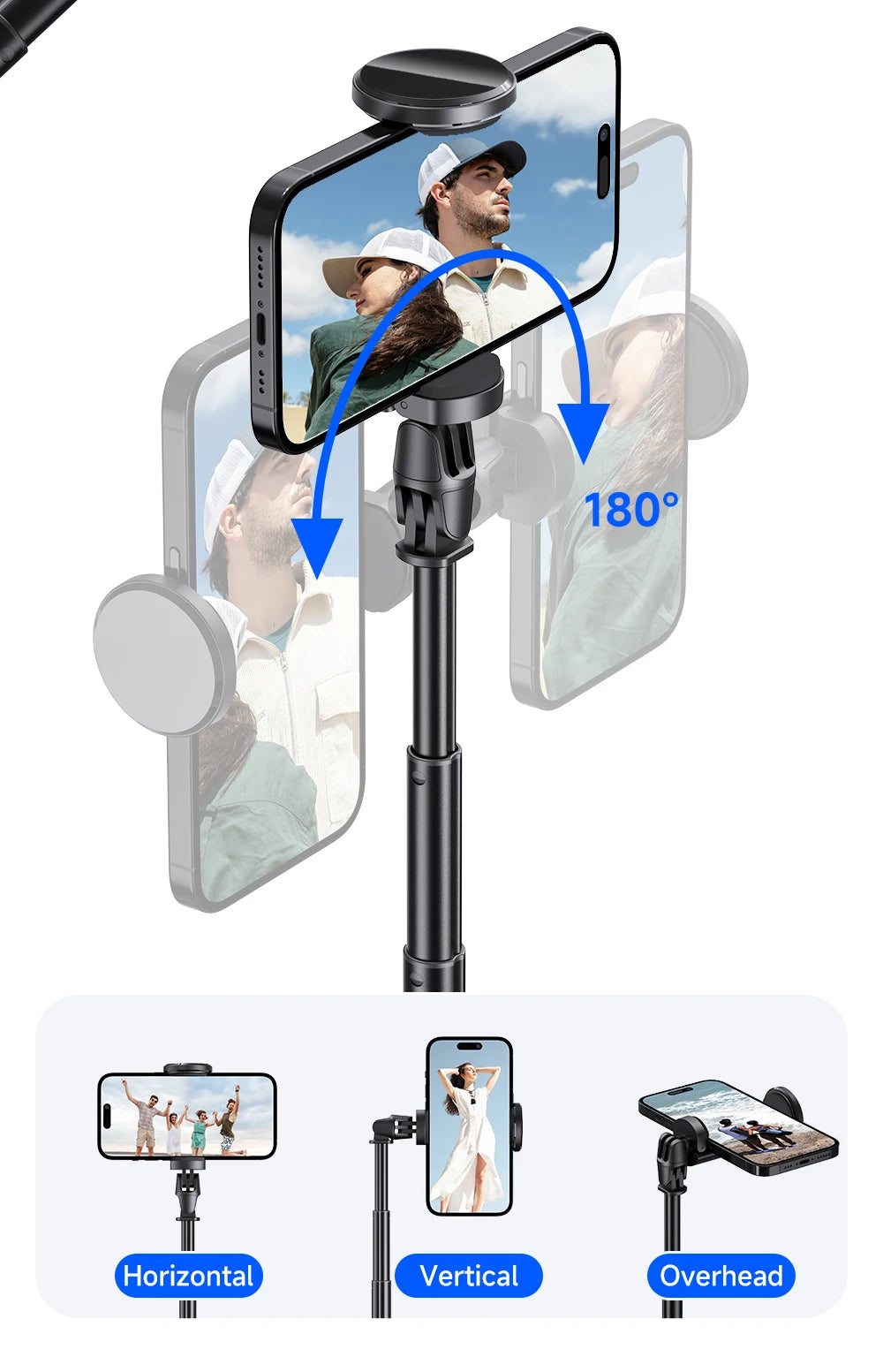 TT01 Portable 70 Inch All-in-one Auto Pop Open Tripod Bluetooth Remote Tripod Bounce Selfie Stick Phone Holder for Vlog/Video