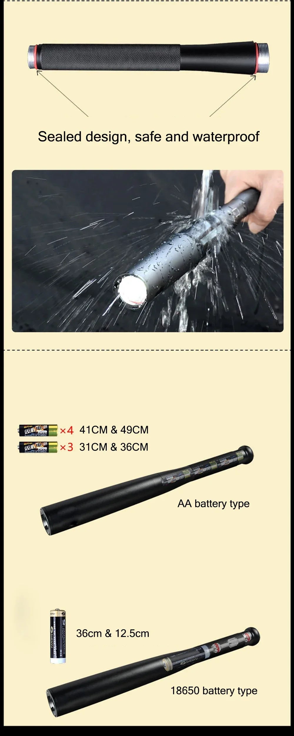 LED Baseball Bat Aluminium Alloy Torch for Emergency Self Defense Anti Riot Equipment Waterproof Self Defense Flashlight Stick