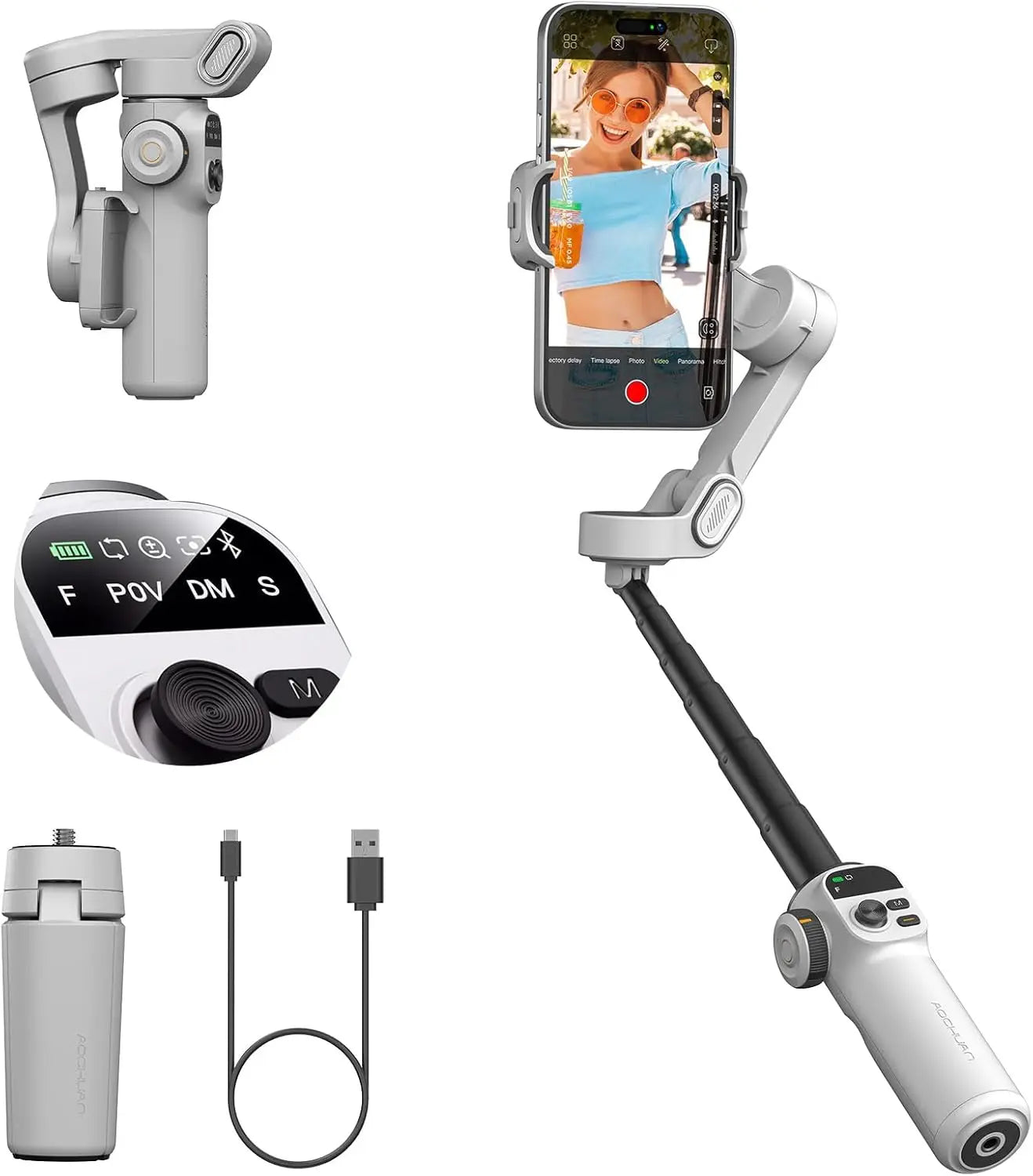 AOCHUAN Smart X2 Handheld Gimbal 3 Axis Stabilizer Built-in 20cm Extension Rod LED Display Phone Holder For iPhone Smartphone