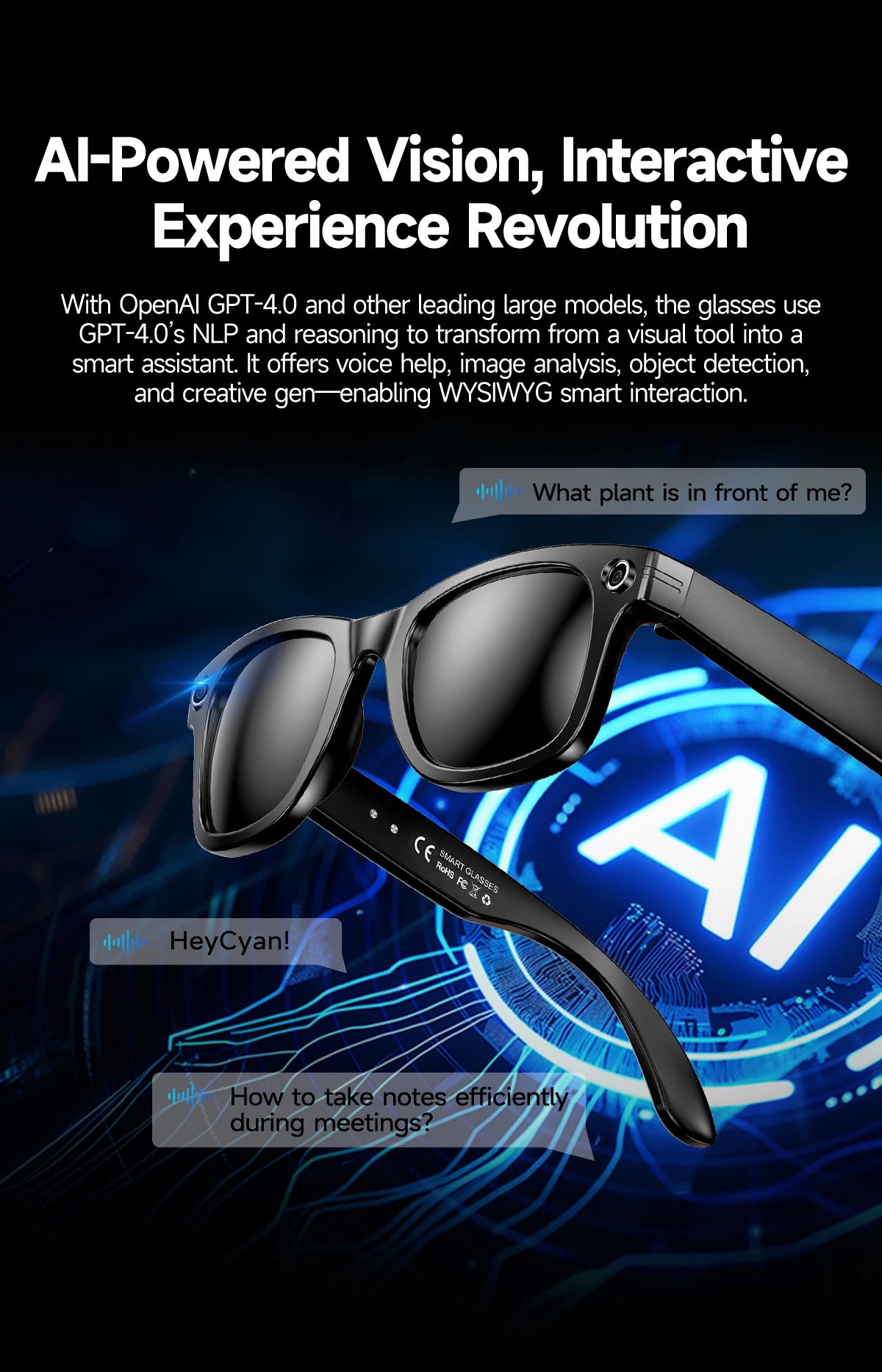 New 800w Pixel Smart Glasses With AI Camera Micro Camera Photography Video Recording Voice Call Translation Gradient Sunglasses