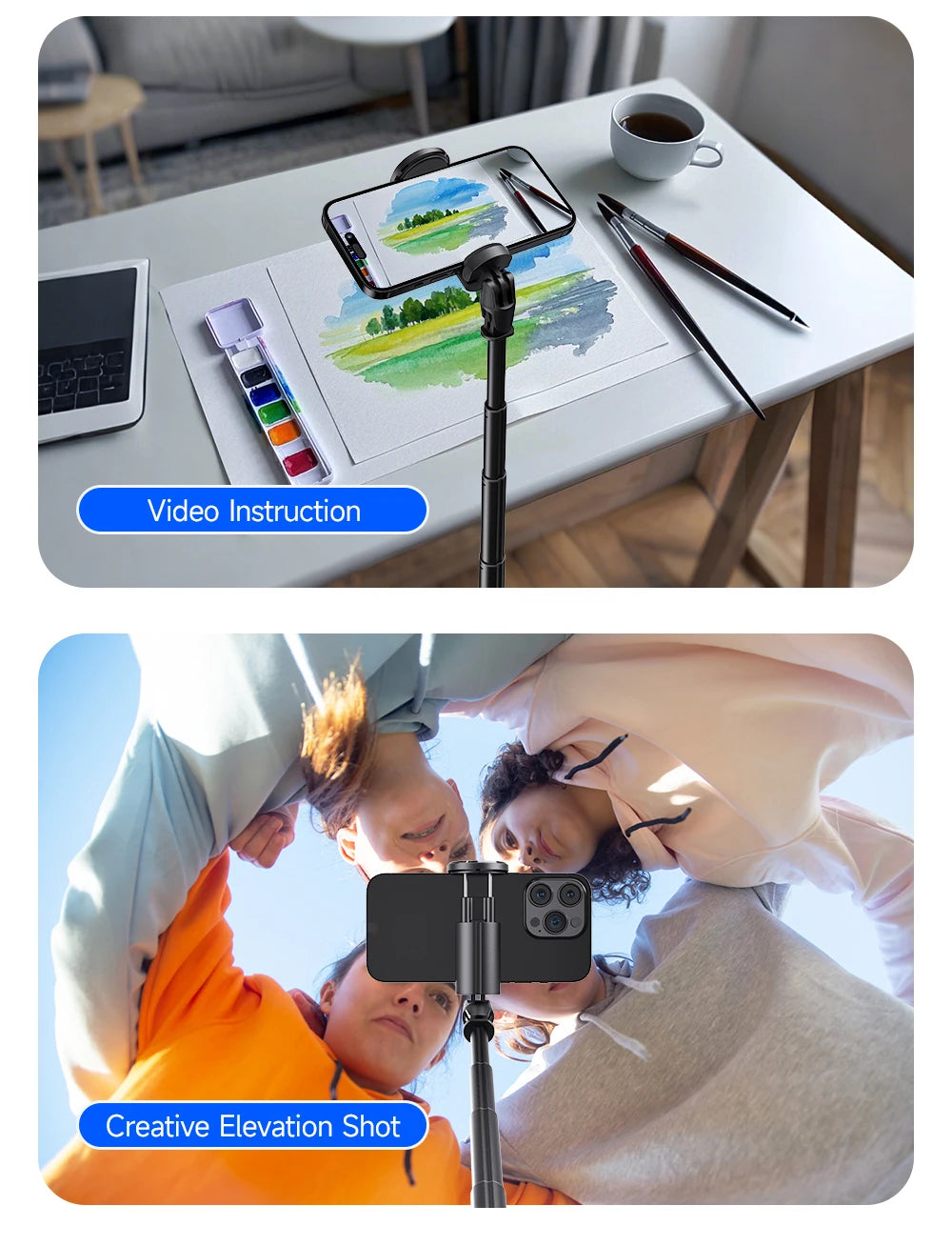 TT01 Portable 70 Inch All-in-one Auto Pop Open Tripod Bluetooth Remote Tripod Bounce Selfie Stick Phone Holder for Vlog/Video