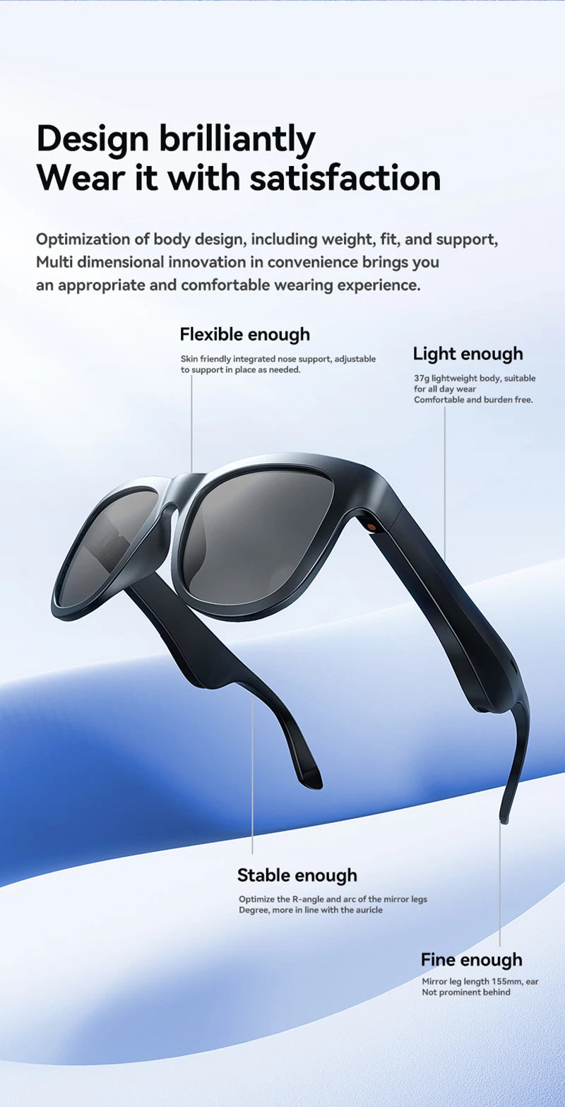 Wireless Smart Sunglasses Anti Blue Light & AI Translator Bluetooth 6.0 Glasses For Music Calls Open Audio Design Lightweight