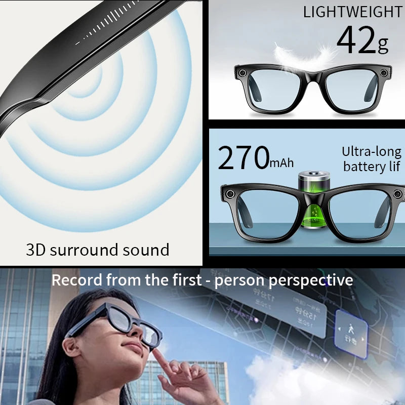 New 800w Pixel Smart Glasses With AI Camera Micro Camera Photography Video Recording Voice Call Translation Gradient Sunglasses