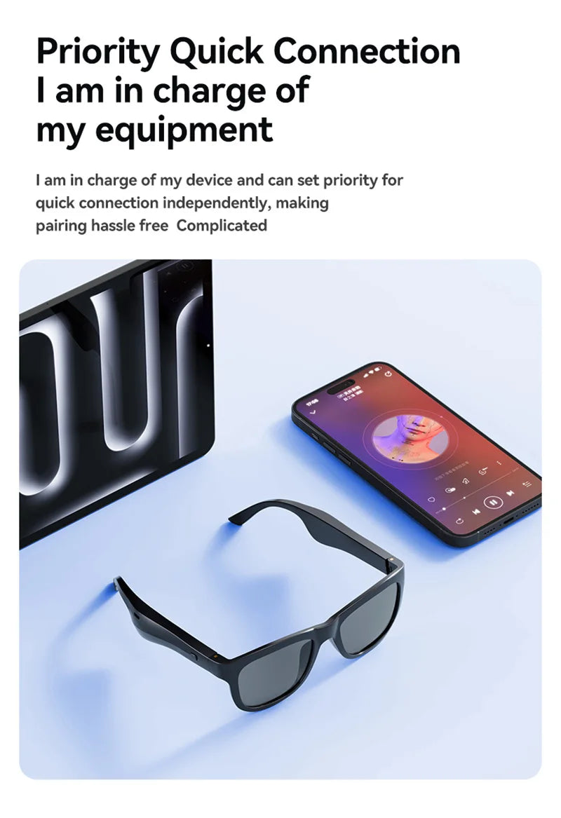 Wireless Smart Sunglasses Anti Blue Light & AI Translator Bluetooth 6.0 Glasses For Music Calls Open Audio Design Lightweight