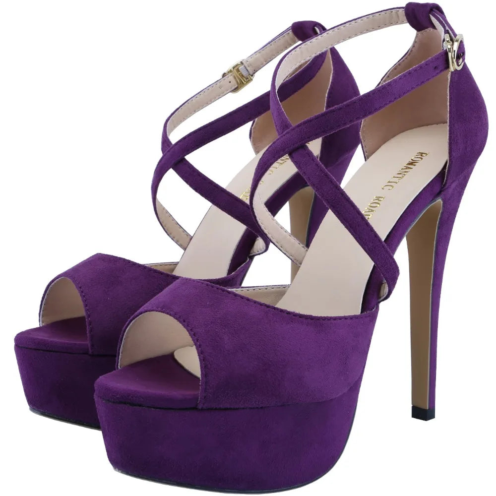 LOSLANDIFEN Women Sandals 14CM Platform Pole Dance Shoes Stripper High Heels Sexy Ankle Strap Sandal Open Toe Party Dress Shoes