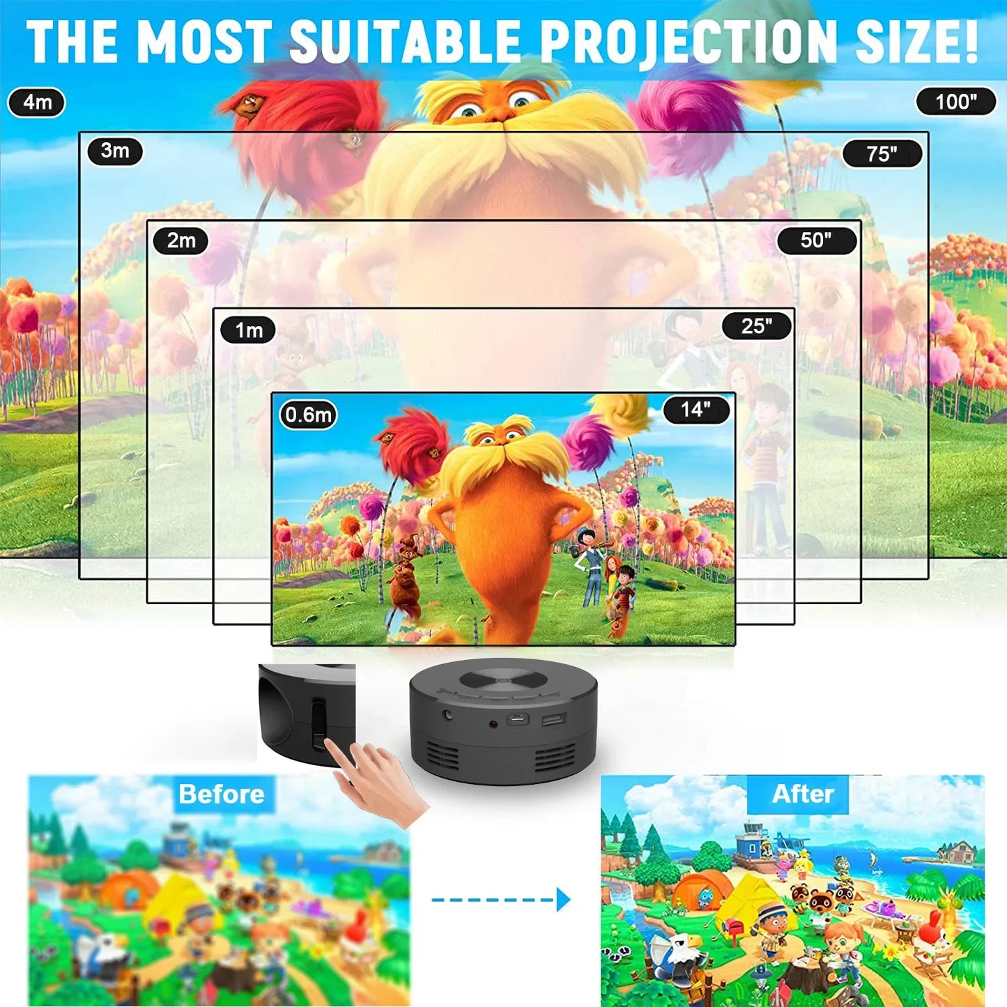 Xiaomi New Mini Mobile Projector Home Use Palm Size Remote Projector IOS Android System Wire Screen Mirroring Projector