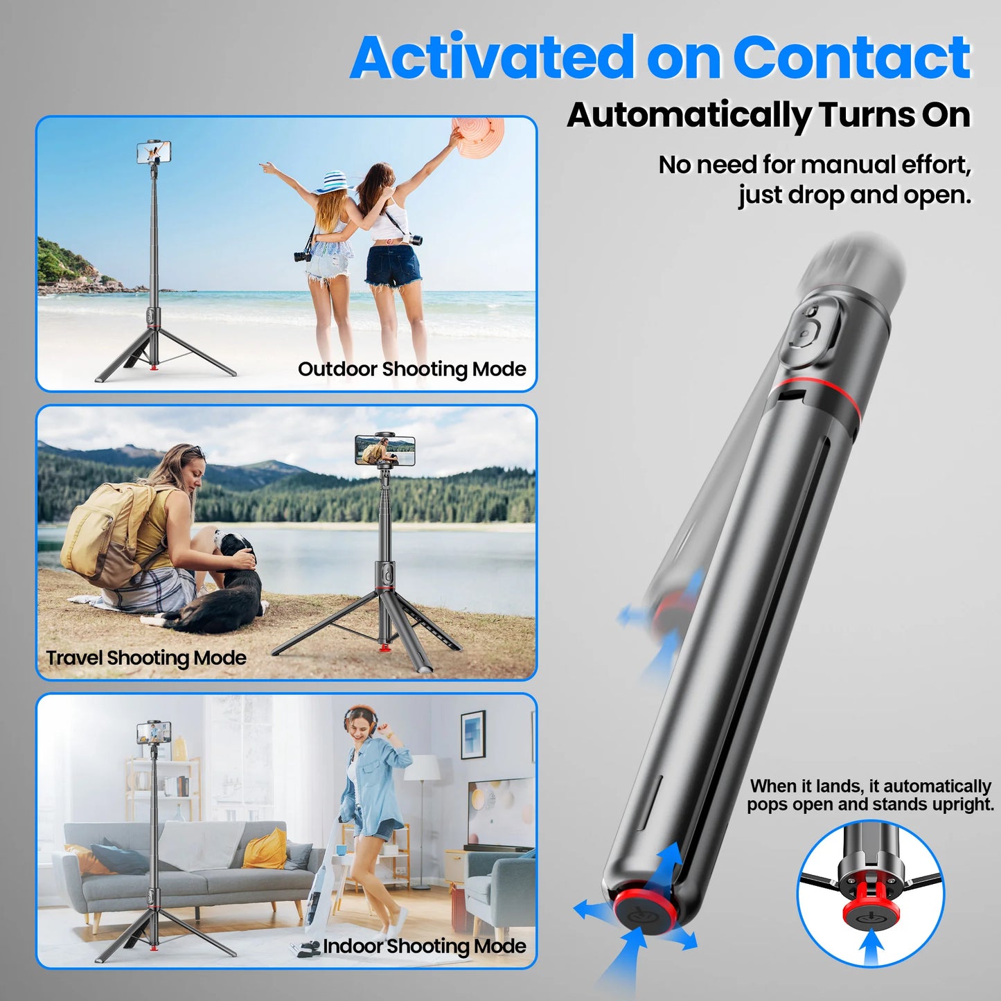 TT01 Portable 70 Inch All-in-one Auto Pop Open Tripod Bluetooth Remote Tripod Bounce Selfie Stick Phone Holder for Vlog/Video