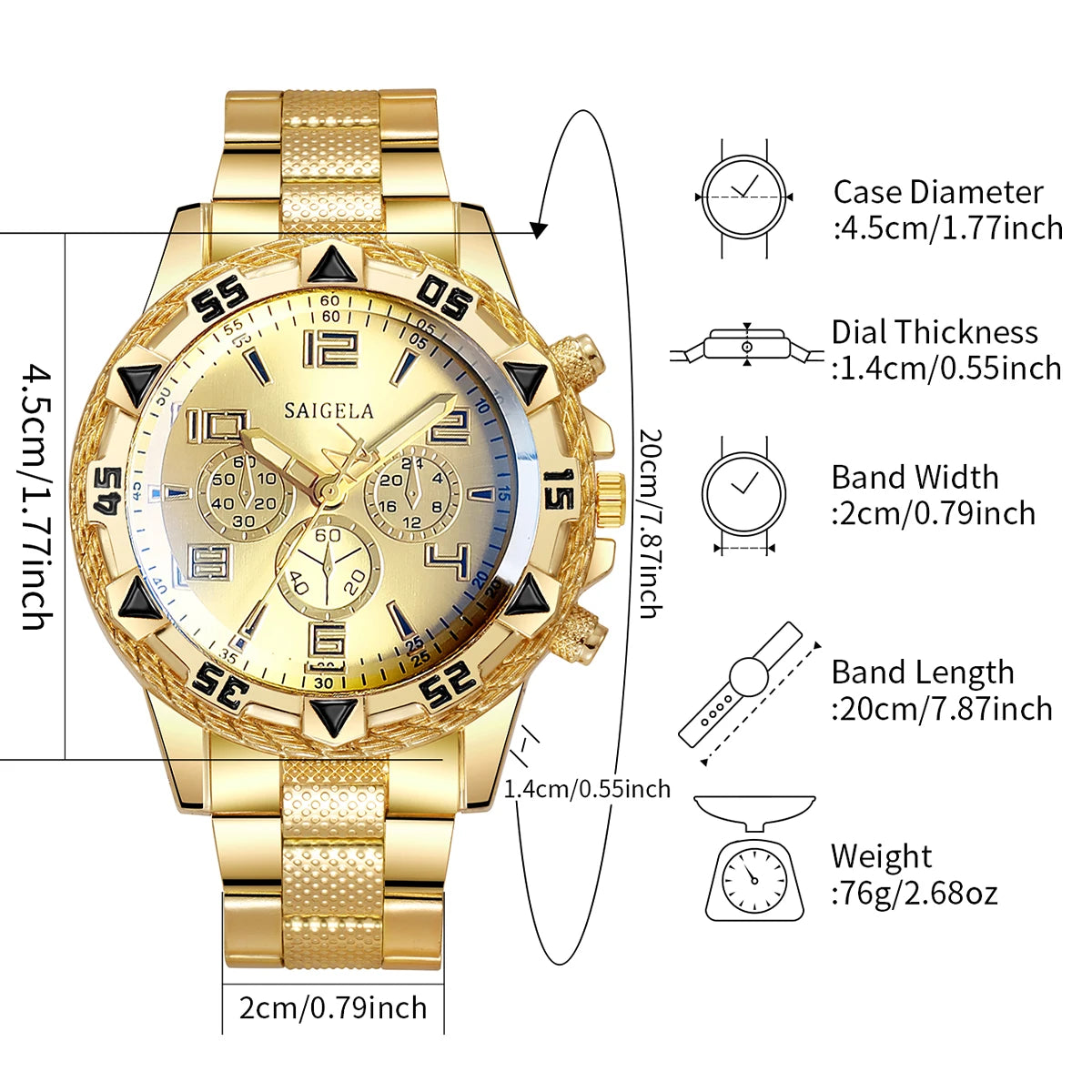2pcs/set Men Business Watches Fashion Arabic Dial Steel Band Male's Quartz Watch Set (Without Box)