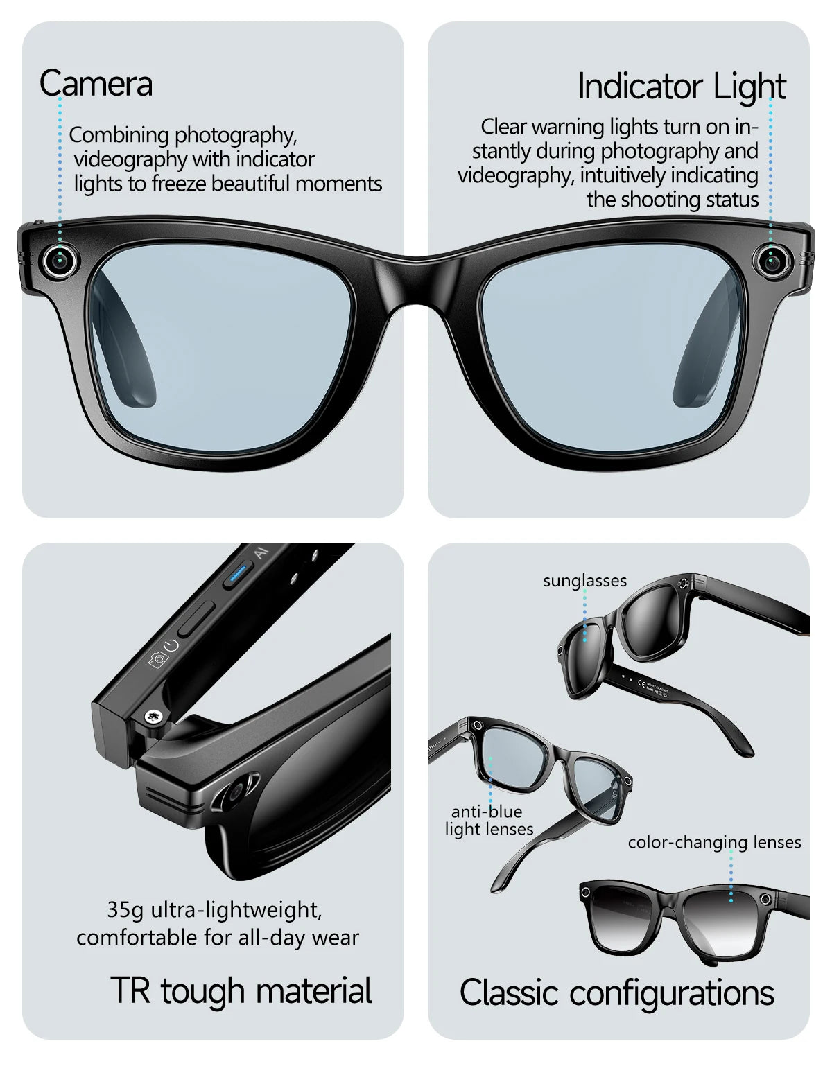 New 800w Pixel Smart Glasses With AI Camera Micro Camera Photography Video Recording Voice Call Translation Gradient Sunglasses