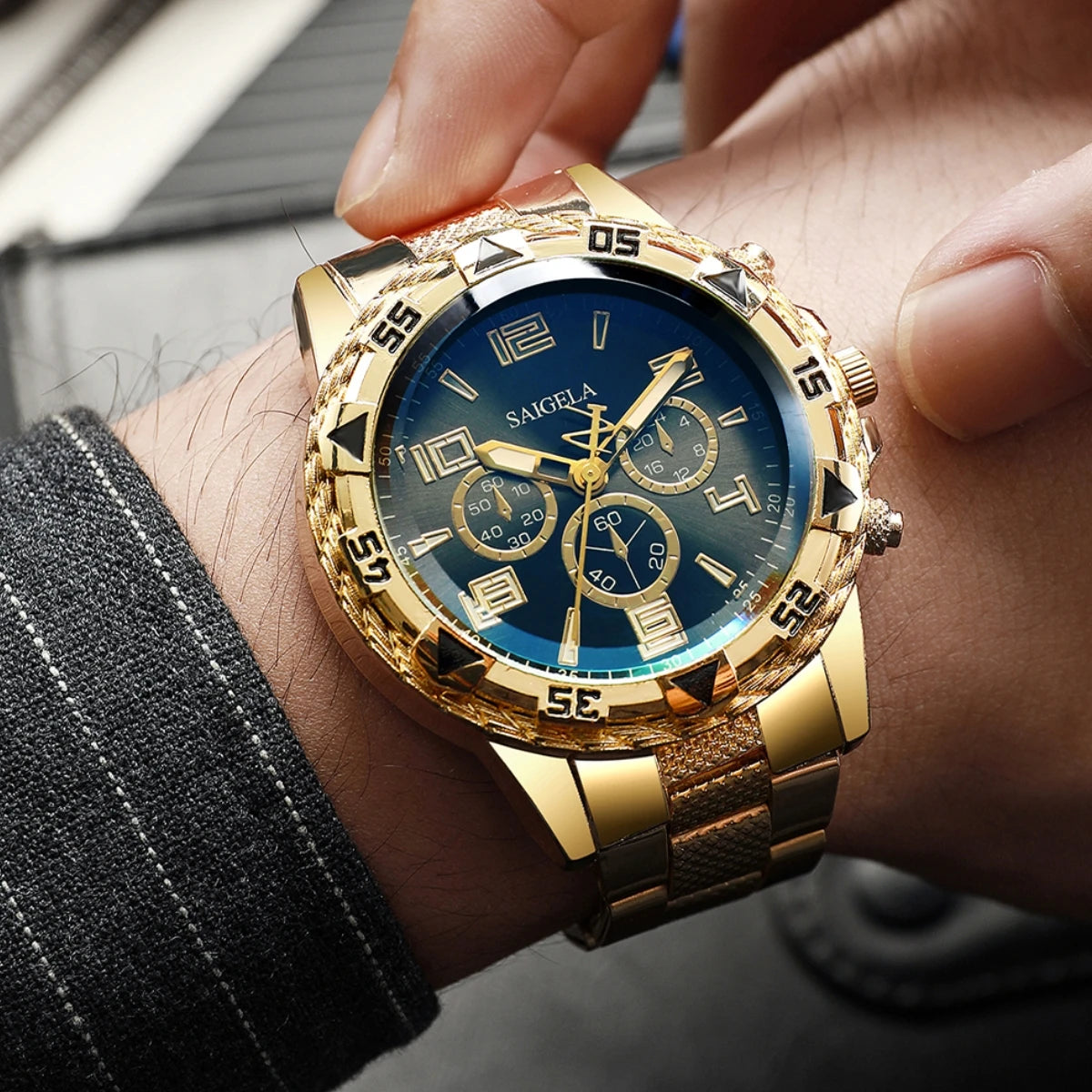 2pcs/set Men Business Watches Fashion Arabic Dial Steel Band Male's Quartz Watch Set (Without Box)