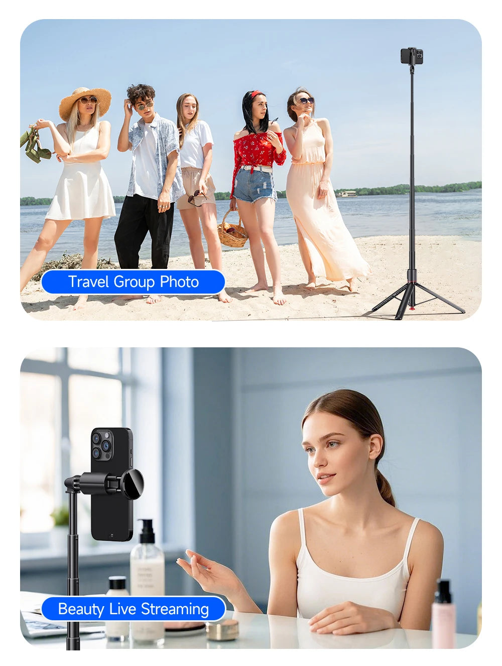 TT01 Portable 70 Inch All-in-one Auto Pop Open Tripod Bluetooth Remote Tripod Bounce Selfie Stick Phone Holder for Vlog/Video