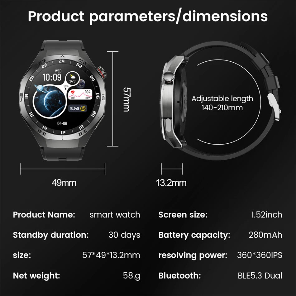 New Original GT5 Pro Smart Watch Men HD AMOLED Screen GPS Motion Trajectory Heart Rate Bluetooth Call 1.52" SmartWatch IP68+box