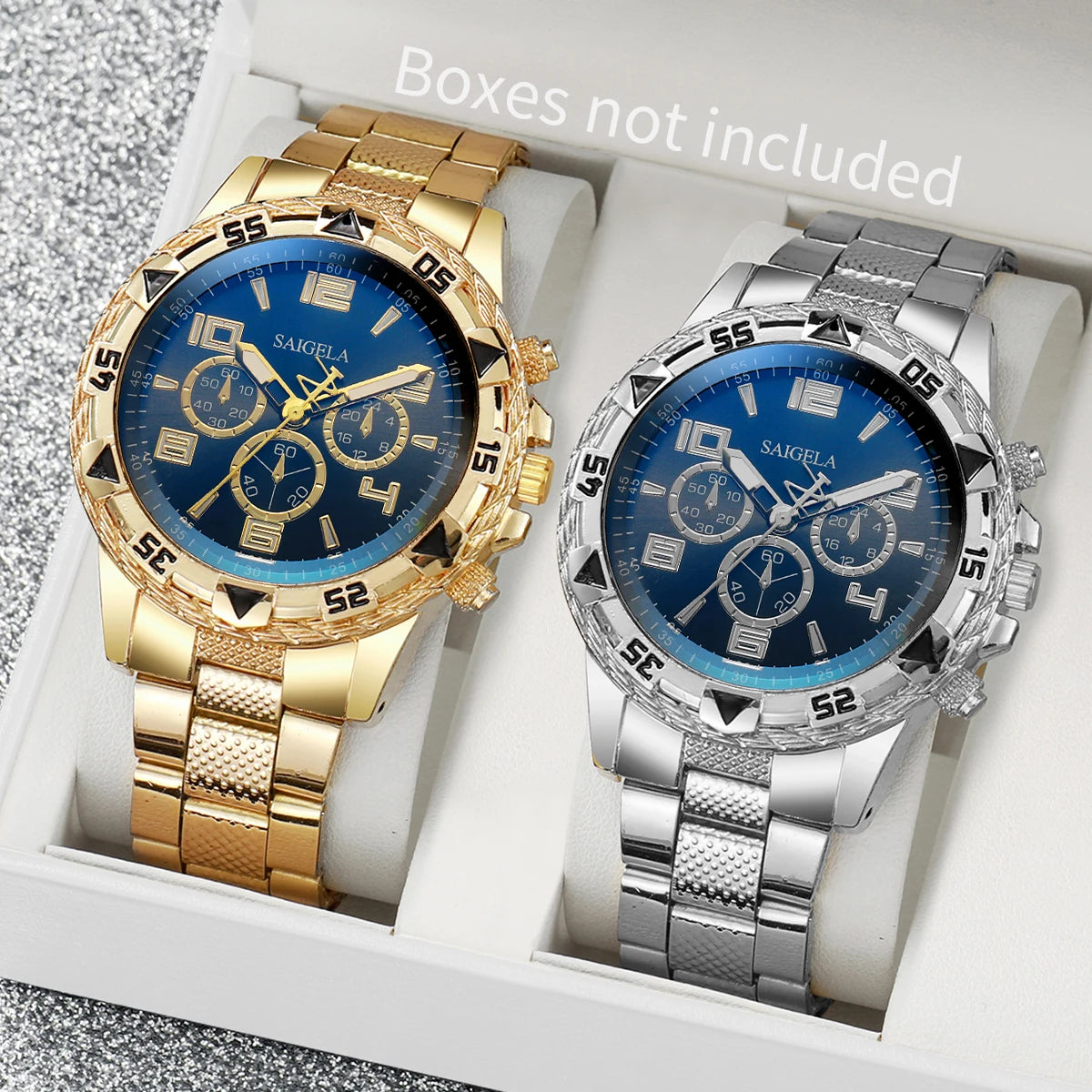 2pcs/set Men Business Watches Fashion Arabic Dial Steel Band Male's Quartz Watch Set (Without Box)
