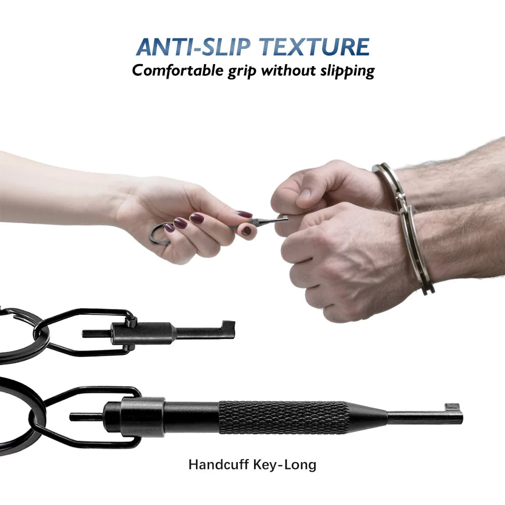Handcuff key set, 1 long handle key + 1 short handle key, made of high carbon steel, comes with a survival whistle for signaling