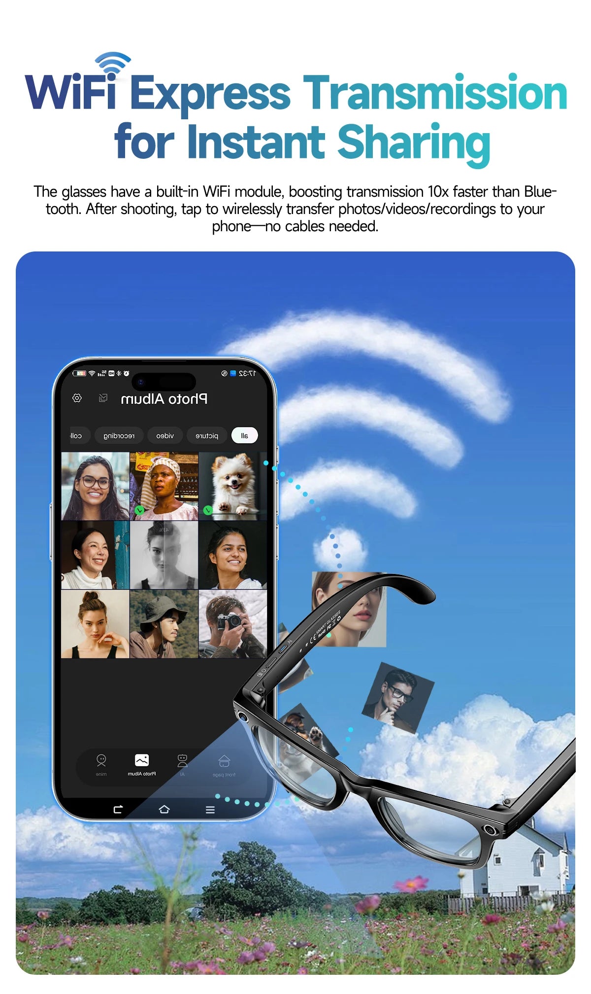 New 800w Pixel Smart Glasses With AI Camera Micro Camera Photography Video Recording Voice Call Translation Gradient Sunglasses