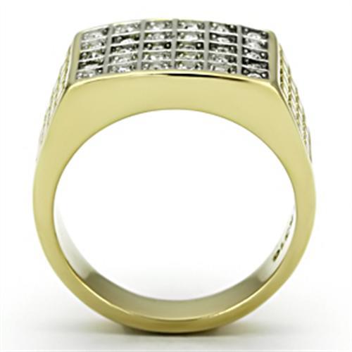 TK734 - Two-Tone IP Gold (Ion Plating) Stainless Steel Ring with Top Grade Crystal in Clear-2