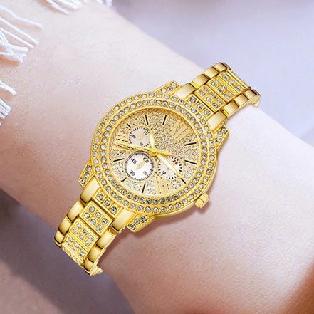 Women's Quartz Watch Gold Luxury Women Ring Necklace Earring Rhinestone Fashion Wristwatch Casual Ladies Watches Jewelry Set ﻿ - Simply Just Deals LLC