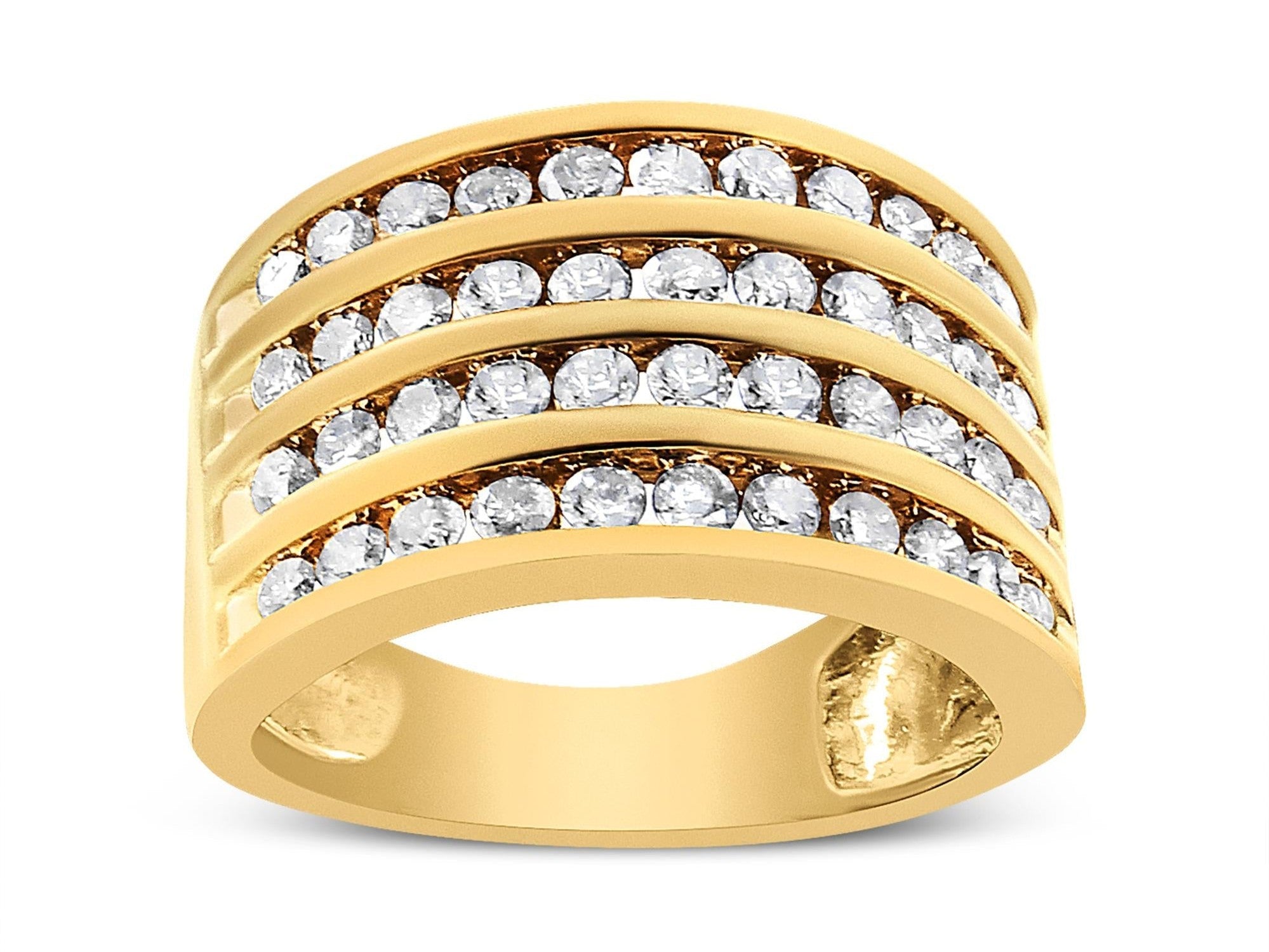 10K Yellow Gold Plated .925 Sterling Silver 1 1/2 Cttw Diamond 4 Row Channel Band Ring (Champagne Color, I2-I3 Clarity)-0