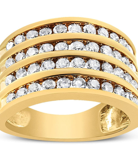 10K Yellow Gold Plated .925 Sterling Silver 1 1/2 Cttw Diamond 4 Row Channel Band Ring (Champagne Color, I2-I3 Clarity)-0